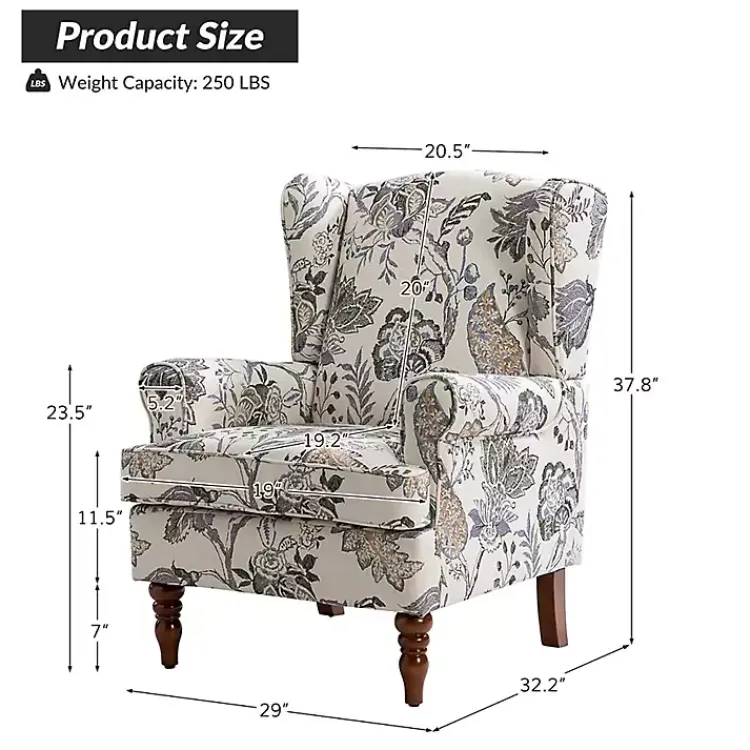 Kirklands Home Accent Chairs|Ivory Floral Brocade Wingback Ella Armchair