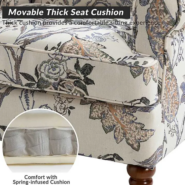 Kirklands Home Accent Chairs|Ivory Floral Brocade Wingback Ella Armchair