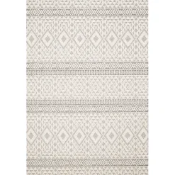 Kirklands Home Outdoor Rugs|Ivory Geometric Stripes Outdoor Area Rug, 5x7