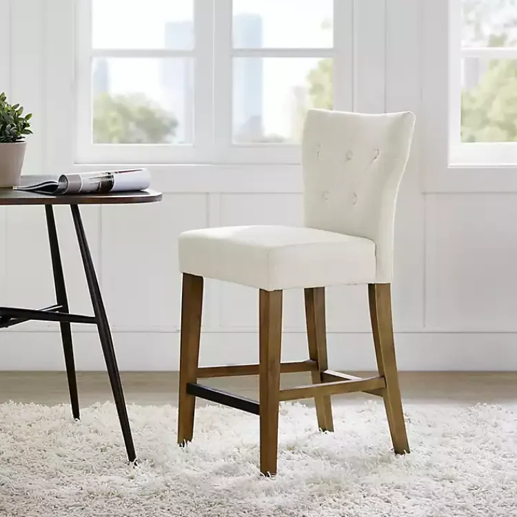 Kirklands Home Bar Stools & Counter Height Stools|Ivory Harrison Tufted Counter Stool White