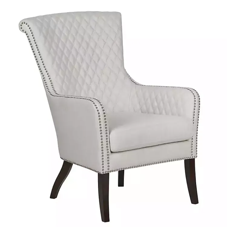 Kirklands Home Accent Chairs|Ivory Lanea Quilted Accent Chair with Silver Studs White