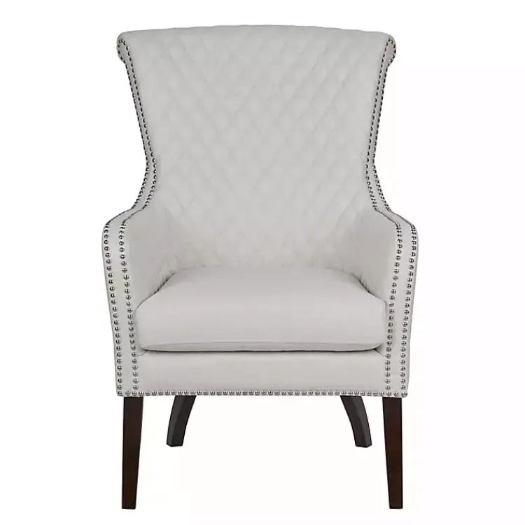 Kirklands Home Accent Chairs|Ivory Lanea Quilted Accent Chair with Silver Studs White