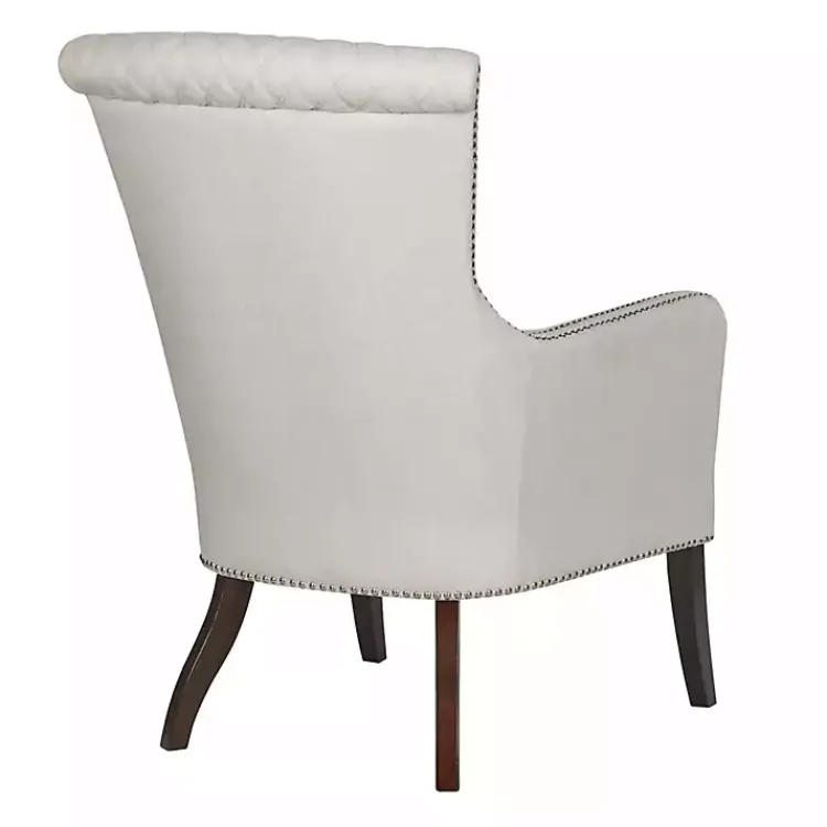 Kirklands Home Accent Chairs|Ivory Lanea Quilted Accent Chair with Silver Studs White