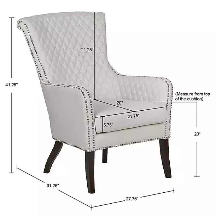 Kirklands Home Accent Chairs|Ivory Lanea Quilted Accent Chair with Silver Studs White