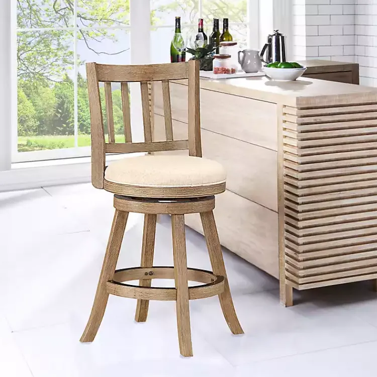 Kirklands Home Bar Stools & Counter Height Stools|Linen Slat Back Swivel Counter Stool Ivory