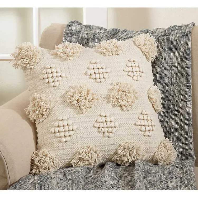 New Moroccan Tufted Pom Pom Throw Pillow Pillows