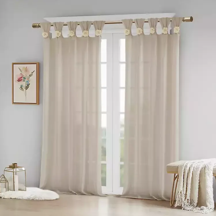 Kirklands Home Curtains & Drapes|Rosette Tab Top Curtain Panel, 84 in. Ivory