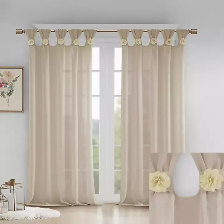 Kirklands Home Curtains & Drapes|Rosette Tab Top Curtain Panel, 84 in. Ivory