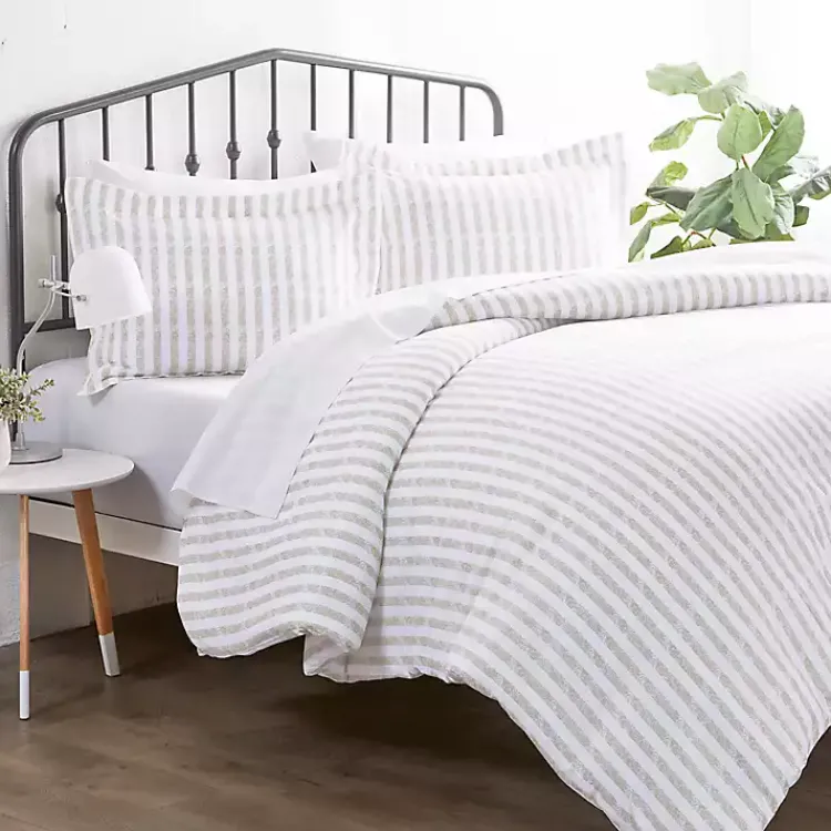 Kirklands Home Duvets|Rugged Stripes Puffed 3-pc. King Duvet Set Ivory
