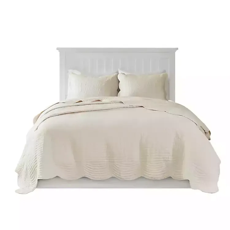 Kirklands Home Bedspreads & Coverlets|Scalloped Monica 3-pc. Queen Coverlet Set Ivory