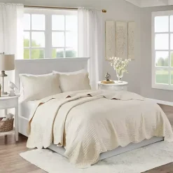 Kirklands Home Bedspreads & Coverlets|Scalloped Monica 3-pc. King Coverlet Set Ivory