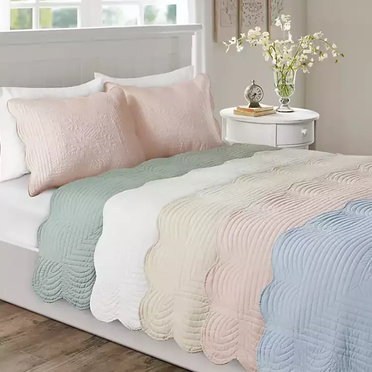 Kirklands Home Bedspreads & Coverlets|Scalloped Monica 3-pc. King Coverlet Set Ivory