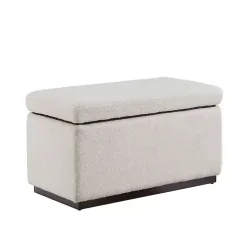 Kirklands Home Benches & Ottomans|Ivory Sherpa & Walnut Rectangle Storage Ottoman