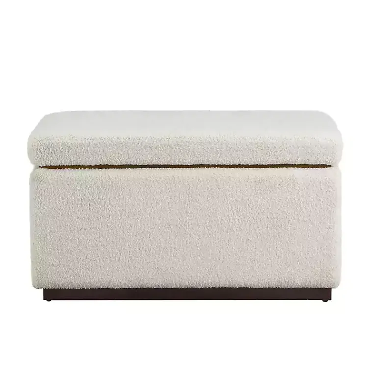 Kirklands Home Benches & Ottomans|Ivory Sherpa & Walnut Rectangle Storage Ottoman