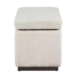 Kirklands Home Benches & Ottomans|Ivory Sherpa & Walnut Rectangle Storage Ottoman