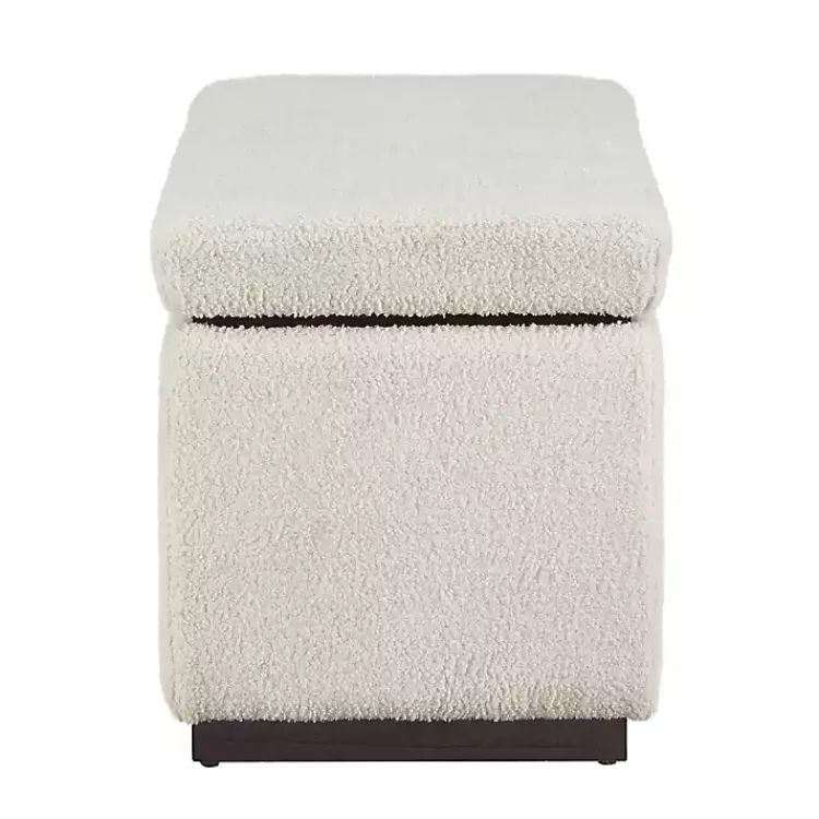 Kirklands Home Benches & Ottomans|Ivory Sherpa & Walnut Rectangle Storage Ottoman