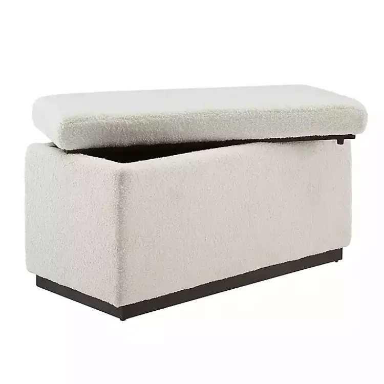 Kirklands Home Benches & Ottomans|Ivory Sherpa & Walnut Rectangle Storage Ottoman