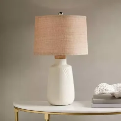 Kirklands Home Table Lamps|Ivory Textured Ceramic Boho Table Lamp Brown