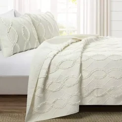 Kirklands Home Quilts|Ivory Trellis Ruffles 3-pc. King Quilt Set White
