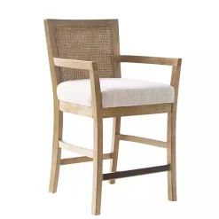Kirklands Home Bar Stools & Counter Height Stools|Upholstered Cane Backrest Counter Stool Ivory
