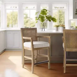 Kirklands Home Bar Stools & Counter Height Stools|Upholstered Cane Backrest Counter Stool Ivory