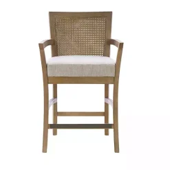 Kirklands Home Bar Stools & Counter Height Stools|Upholstered Cane Backrest Counter Stool Ivory