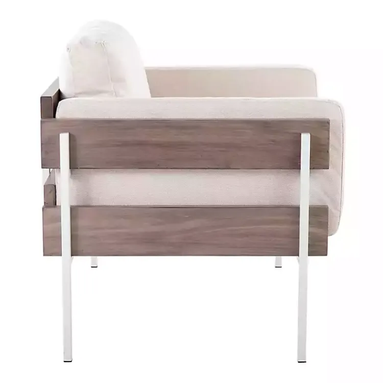 Kirklands Home Accent Chairs|Ivory Upholstered Wood Accent Chair Gray