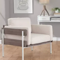 Kirklands Home Accent Chairs|Ivory Upholstered Wood Accent Chair Gray