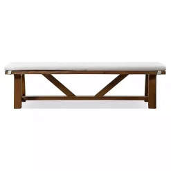 Kirklands Home Dining Chairs|Upholstered Rustic Wood Katie Dining Bench Ivory