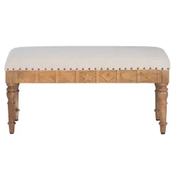 Kirklands Home Benches & Ottomans|Upholstered Seashell Wood Bench Ivory