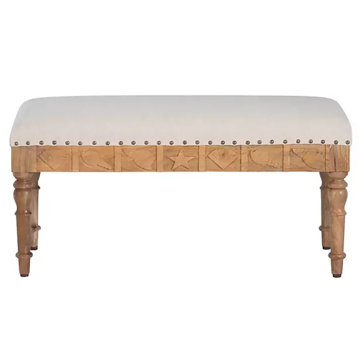 Kirklands Home Benches & Ottomans|Upholstered Seashell Wood Bench Ivory
