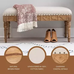 Kirklands Home Benches & Ottomans|Upholstered Seashell Wood Bench Ivory