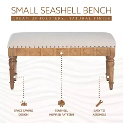 Kirklands Home Benches & Ottomans|Upholstered Seashell Wood Bench Ivory