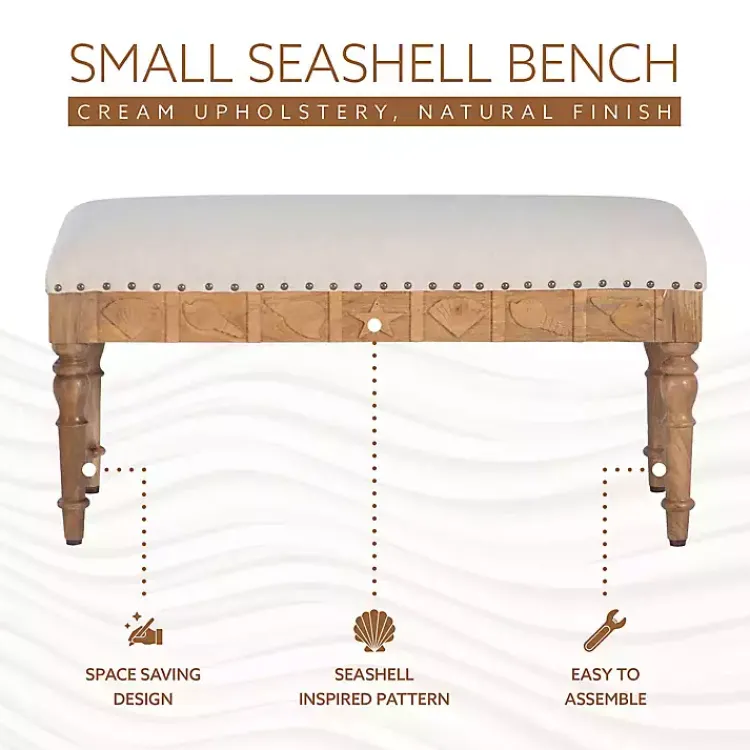Kirklands Home Benches & Ottomans|Upholstered Seashell Wood Bench Ivory