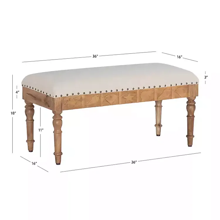 Kirklands Home Benches & Ottomans|Upholstered Seashell Wood Bench Ivory