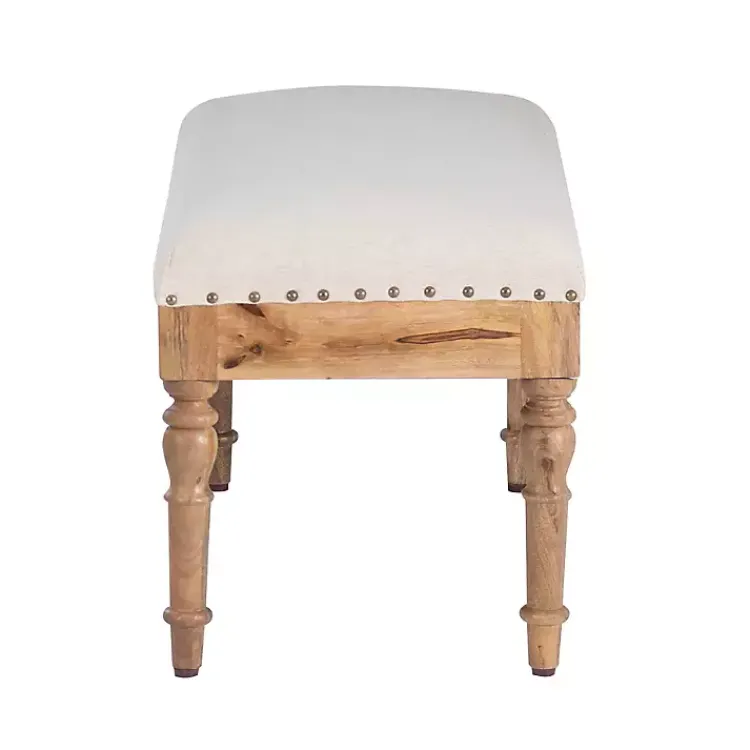 Kirklands Home Benches & Ottomans|Upholstered Seashell Wood Bench Ivory