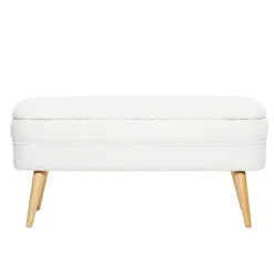 Kirklands Home Benches & Ottomans|Upholstered Wood Leg Storage Bench Ivory