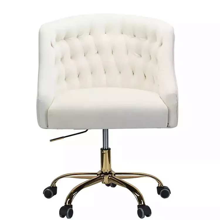 Kirklands Home Office Furniture|Velvet Tufted Golden Leg Swivel Office Chair Ivory