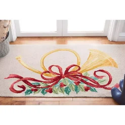 New Ivory Vintage Poster Hooked Accent Rug, 2x4 Christmas Decorations
