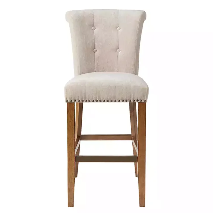 Kirklands Home Bar Stools & Counter Height Stools|Ivory Wesley Tufted Bar Stool with Nailhead Trim White
