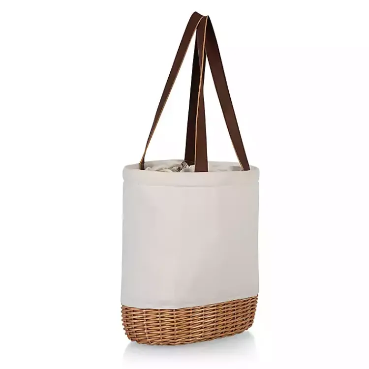 Kirklands Home Barware|Wicker Cinch Top Wine Tote Ivory