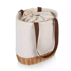 Kirklands Home Barware|Wicker Cinch Top Wine Tote Ivory