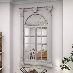 Kirklands Home Decorative Mirrors|Ivory Window Frame Beveled Mirror