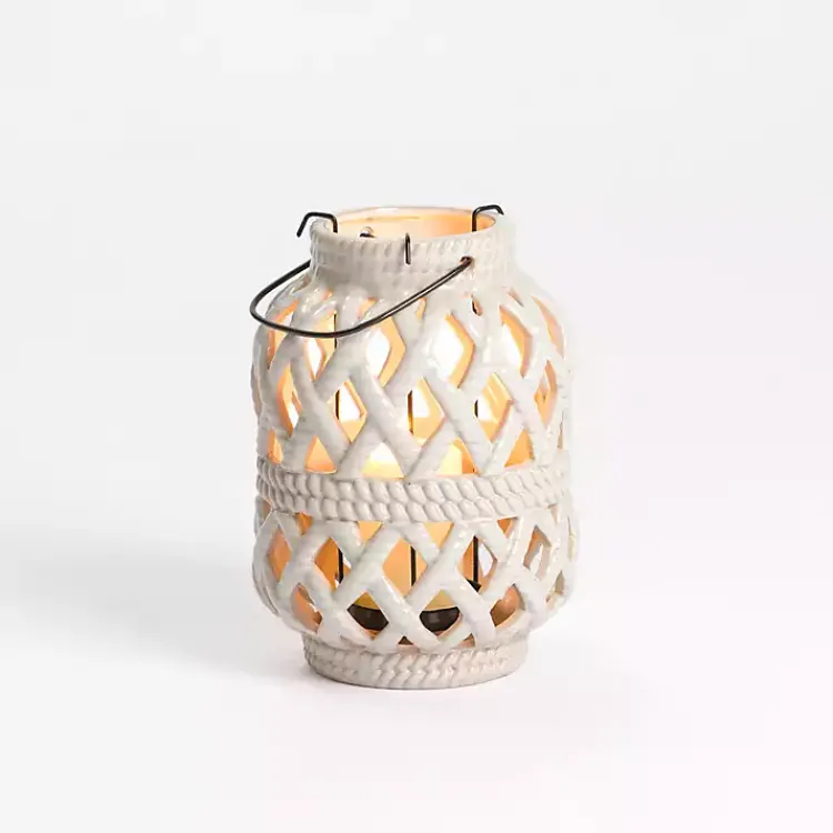 Discount Woven Stoneware Coastal Lantern, 8 in. Lanterns