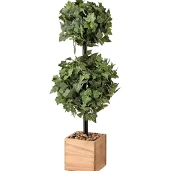 Discount Ivy Double Ball Topiary in Wood Planter Trees & Topiaries