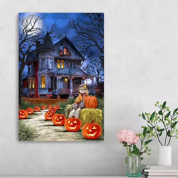 Hot Jack o Lantern Mansion Canvas Art Print, 16x24 Halloween