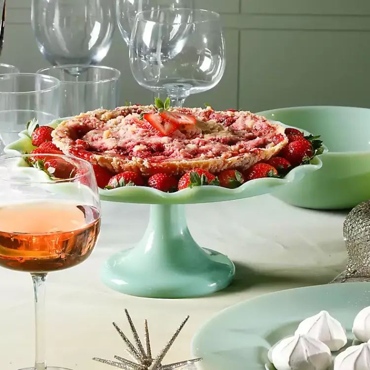 Kirklands Home Serving & Entertaining|Jadeite Glass Martha Stewart Scalloped Cake Stand Green