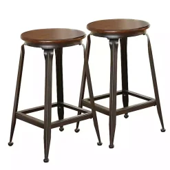 Kirklands Home Bar Stools & Counter Height Stools|Jaxon Wood and Metal Counter Stools, Set of 2 Brown