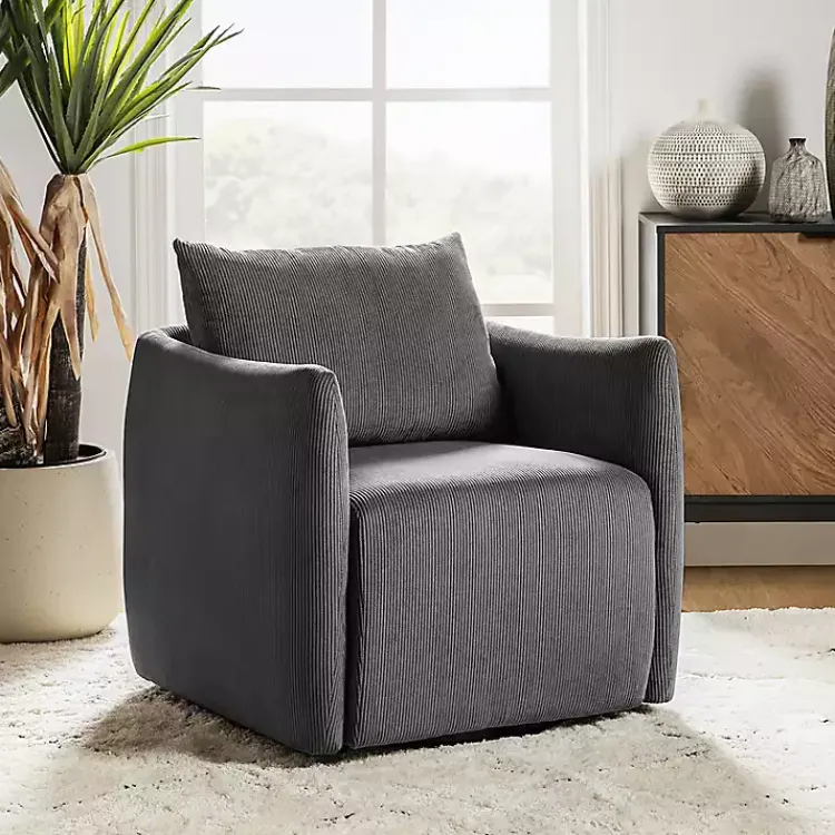 Kirklands Home Accent Chairs|Jerri Charcoal Corduroy Swivel Accent Chair Gray