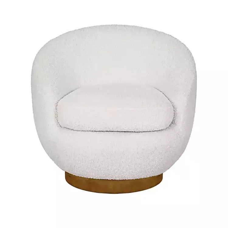 Kirklands Home Accent Chairs|Jessel Cream Sherpa Swivel Chair with Wood Base White